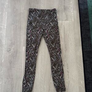 Fabletics Gray Camo Leggings with Pink Accents